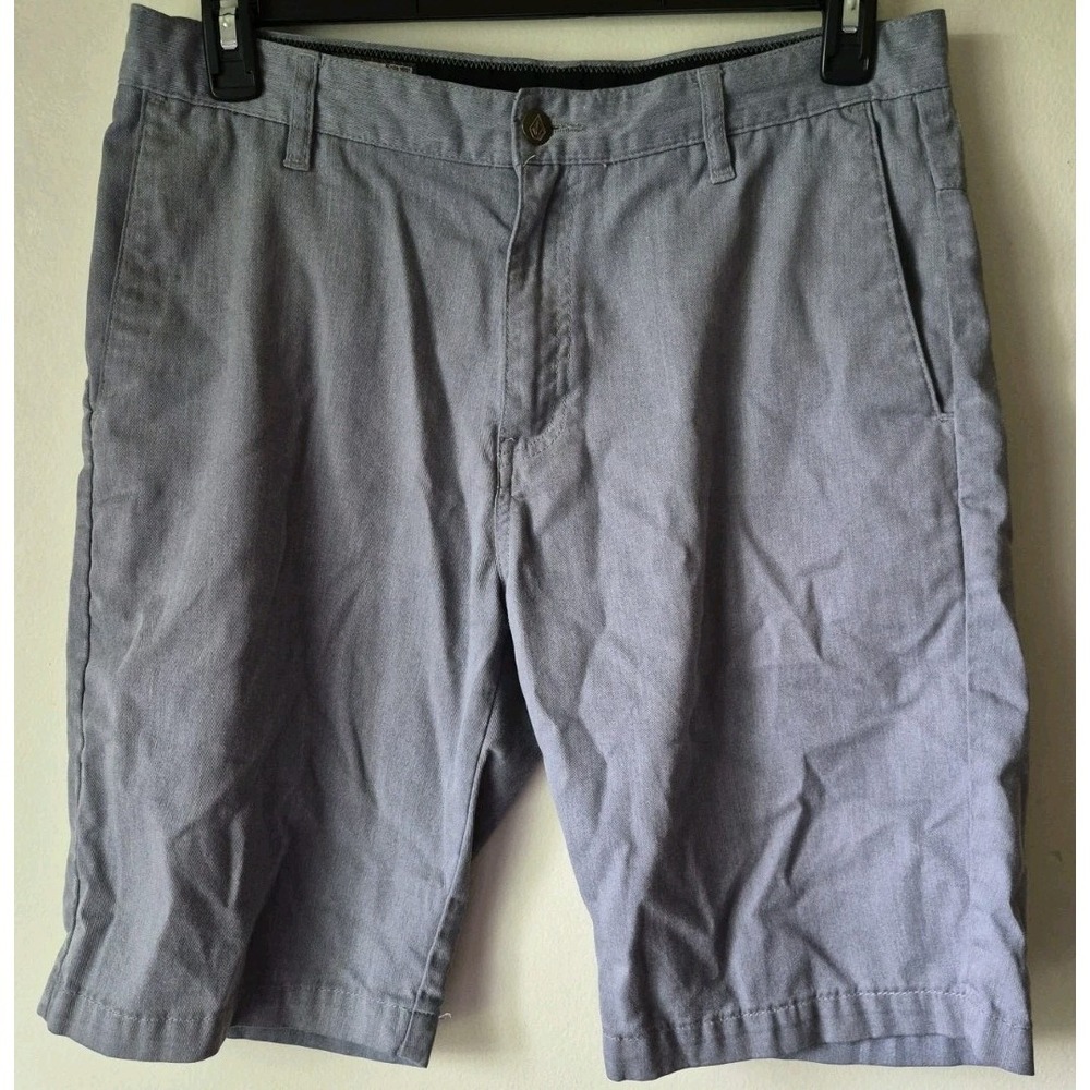 Volcom‎ Men's Chino Shorts Grey Textured Cotton Blend Fabric Logo Size 32